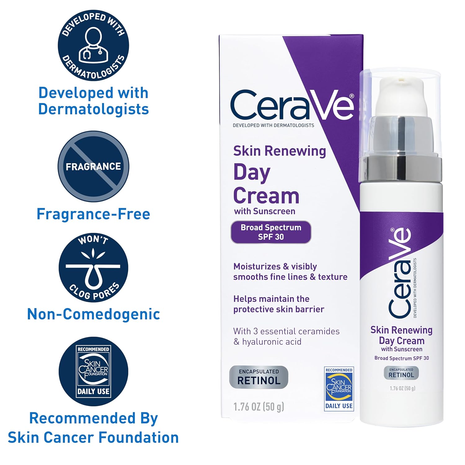 CeraVe Skin Renewing Day Cream with SPF 30 – Retinol & Ceramides
