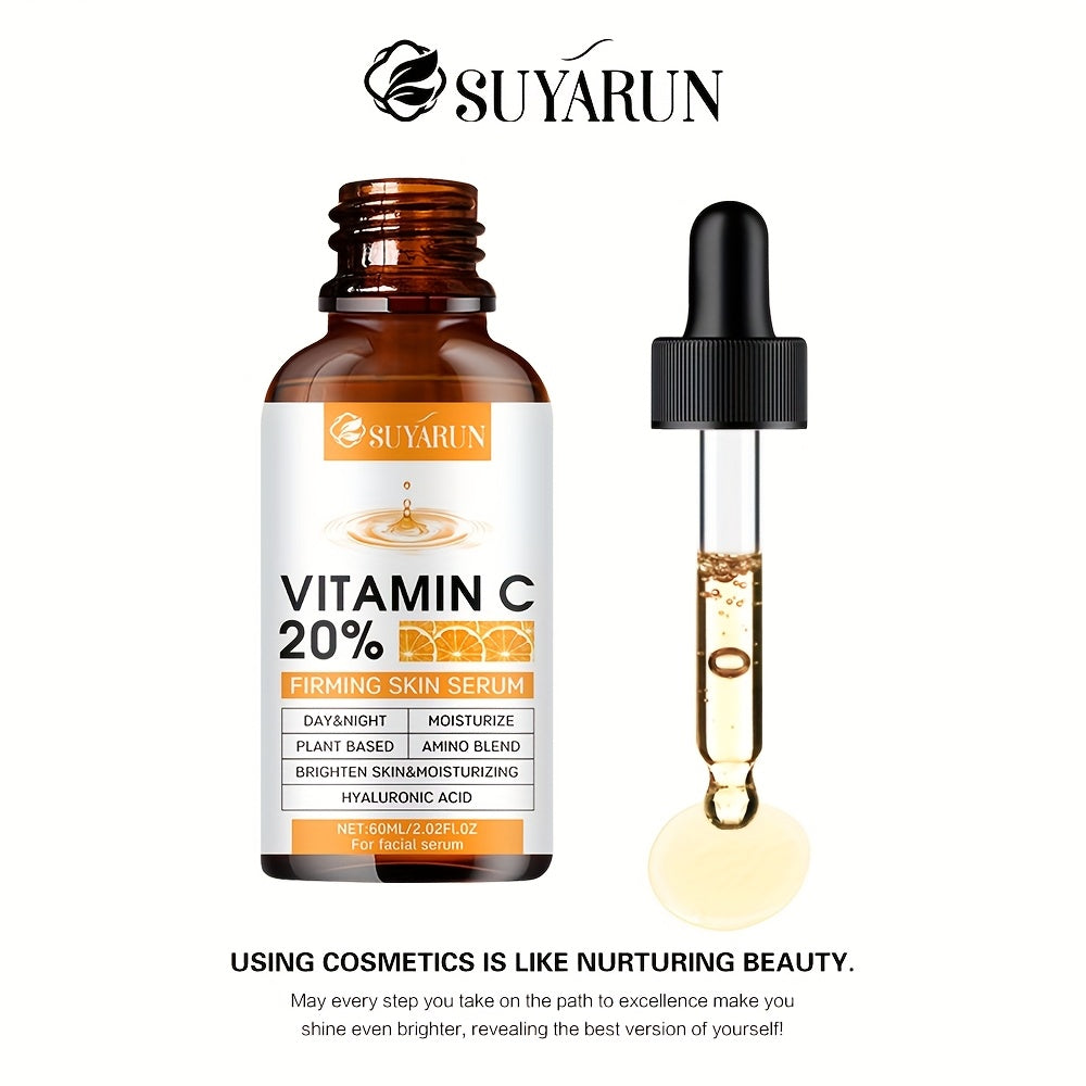 SUYARUN 20% Vitamin C Brightening Serum with Niacinamide, Ceramide, Peptides & Retinol - 48H Hydration, Evens Light Beige & Firms Light Beige, Hypoallergenic Fragrance-Free Formula, Dropper Applicator, Lightweight Non-Greasy,